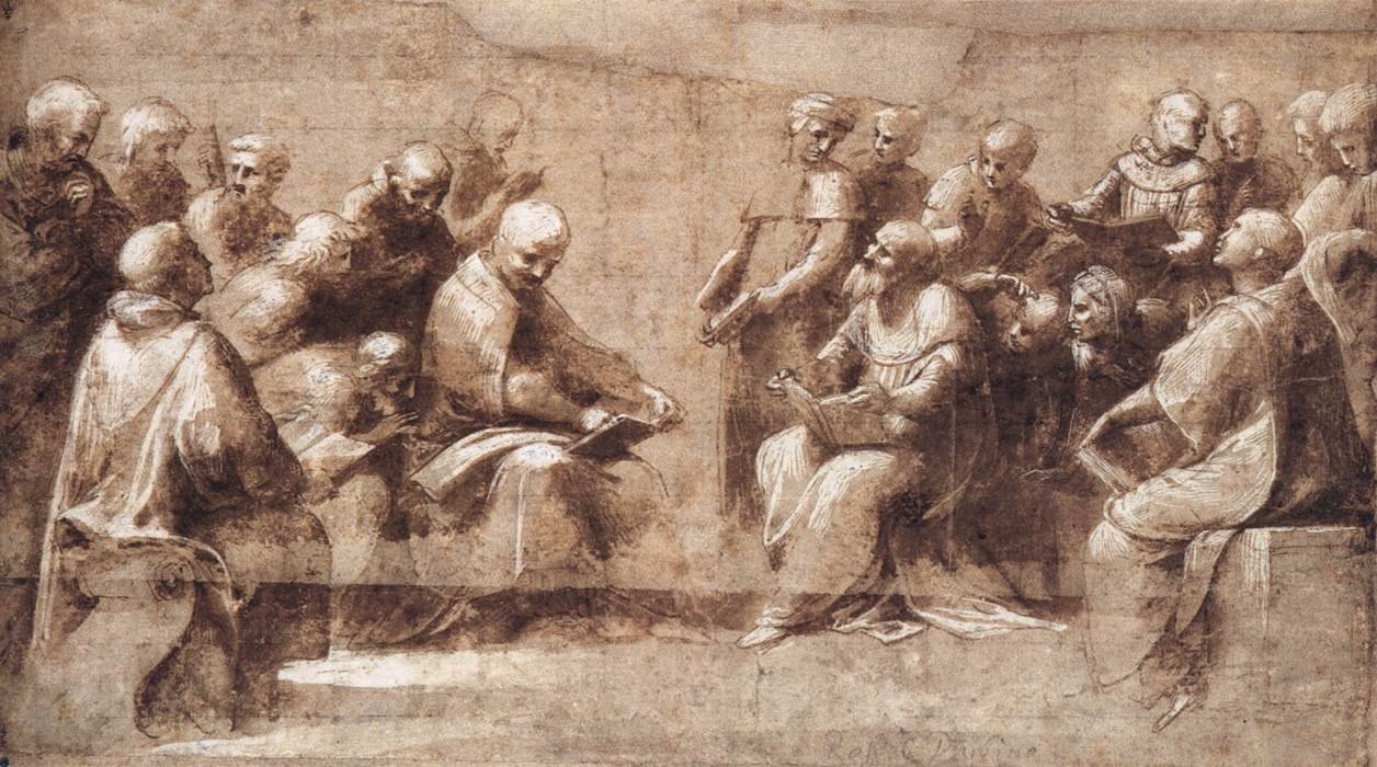 Návrh spodní poloviny Disputy od Raffaello Sanzio Raphael