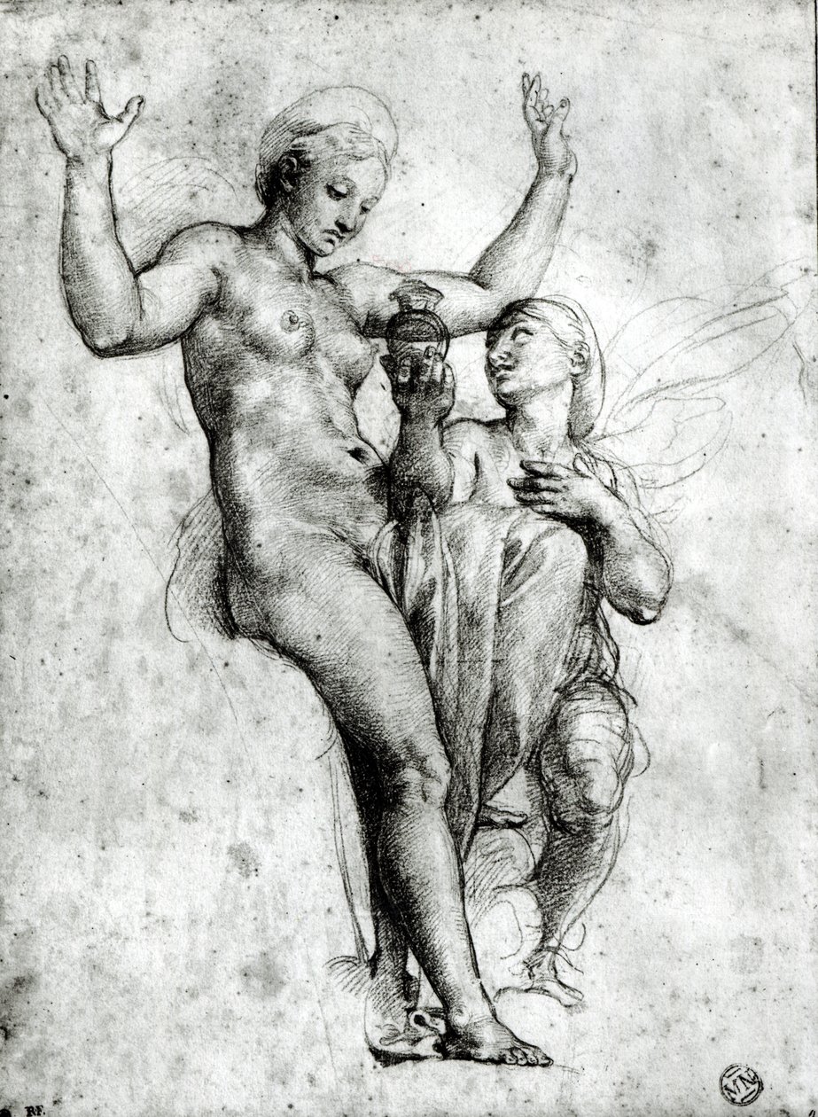 Psyché představující Venuši vodou ze Styxu, 1517 (červená křída na papíře) od Raffaello Sanzio Raphael