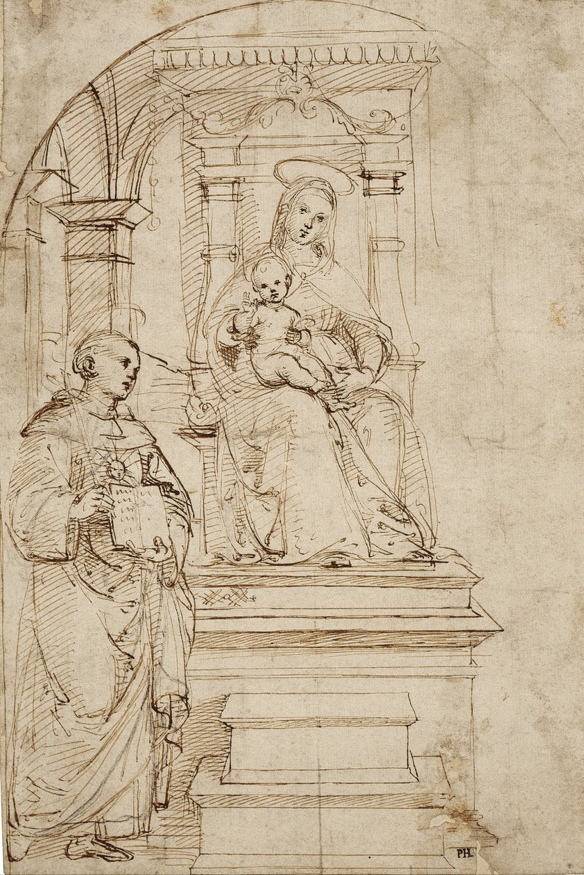 Skica pro trůnící pannu a dítě s Mikulášem z Tolentina od Raffaello Sanzio Raphael