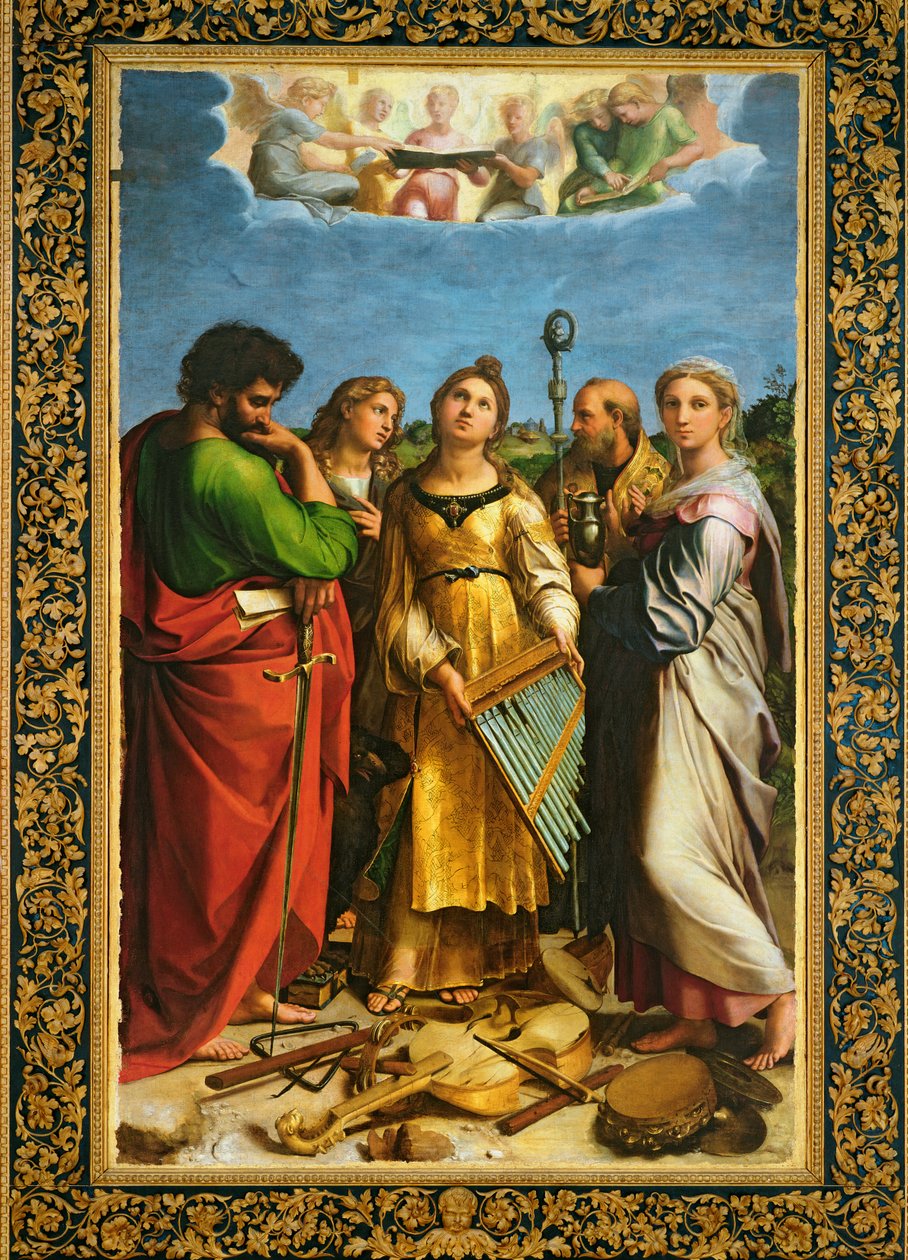 Svatá Cecílie obklopená sv. Pavlem, sv. Janem Evangelistou, sv. Augustinem a Máří Magdalenou, kolem roku 1513 (viz také 228955 a 349832) od Raffaello Sanzio Raphael