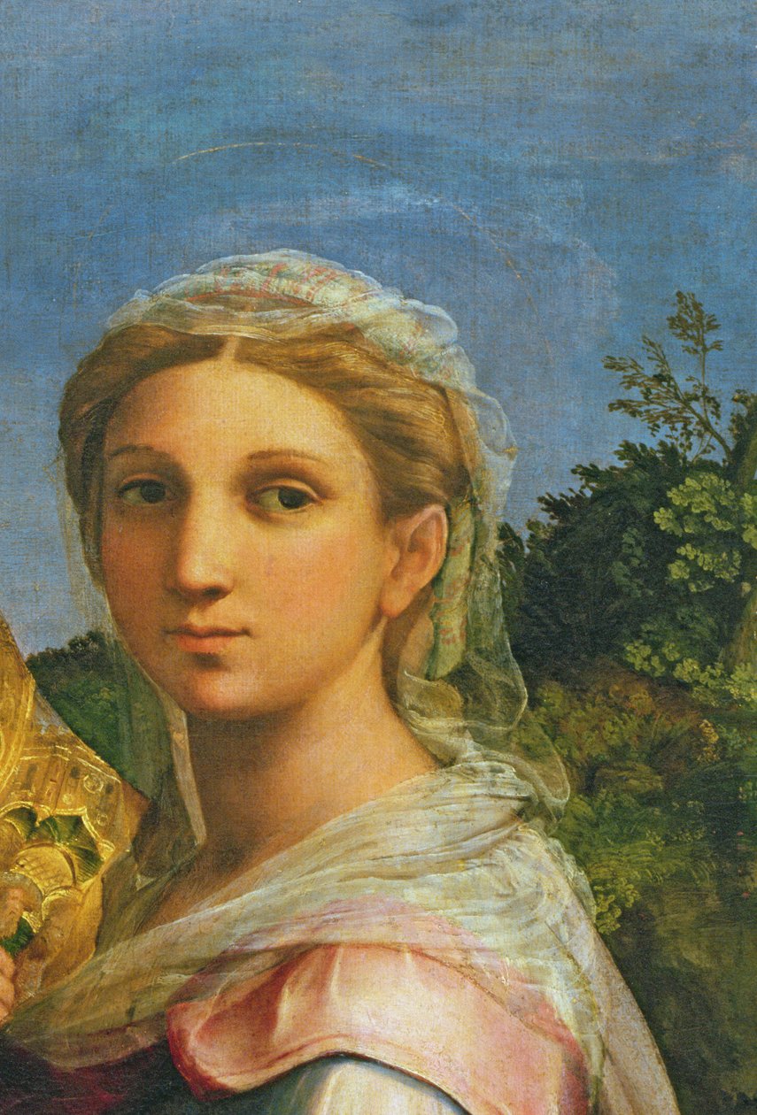 Svatá Cecílie obklopená sv. Pavlem, sv. Janem Evangelistou, sv. Augustinem a Máří Magdalenou, kolem roku 1513 detail z roku 182507) od Raffaello Sanzio Raphael