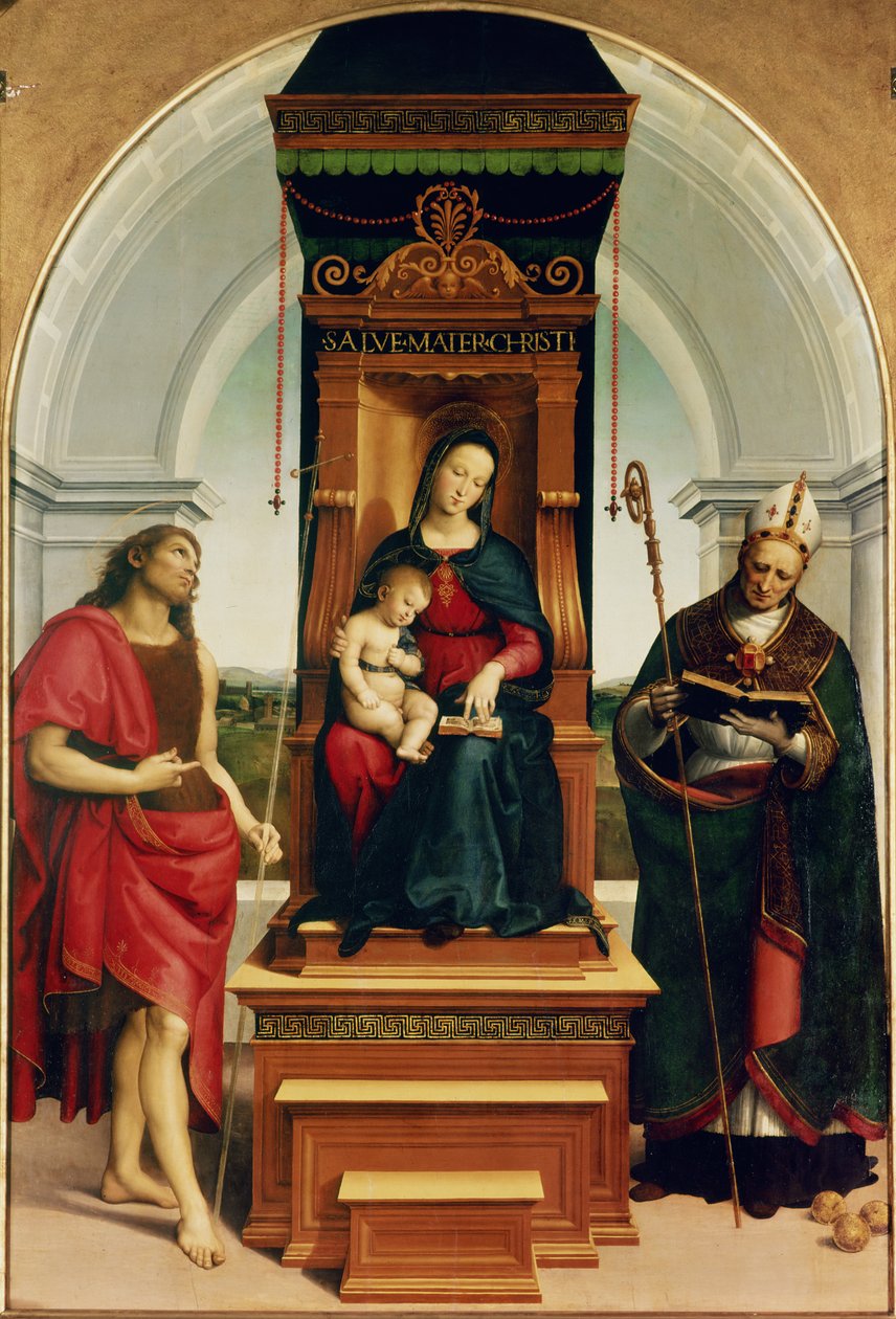 Madona s dítětem se svatým Janem Křtitelem a svatým Mikulášem z Bari, 1505 od Raffaello Sanzio Raphael