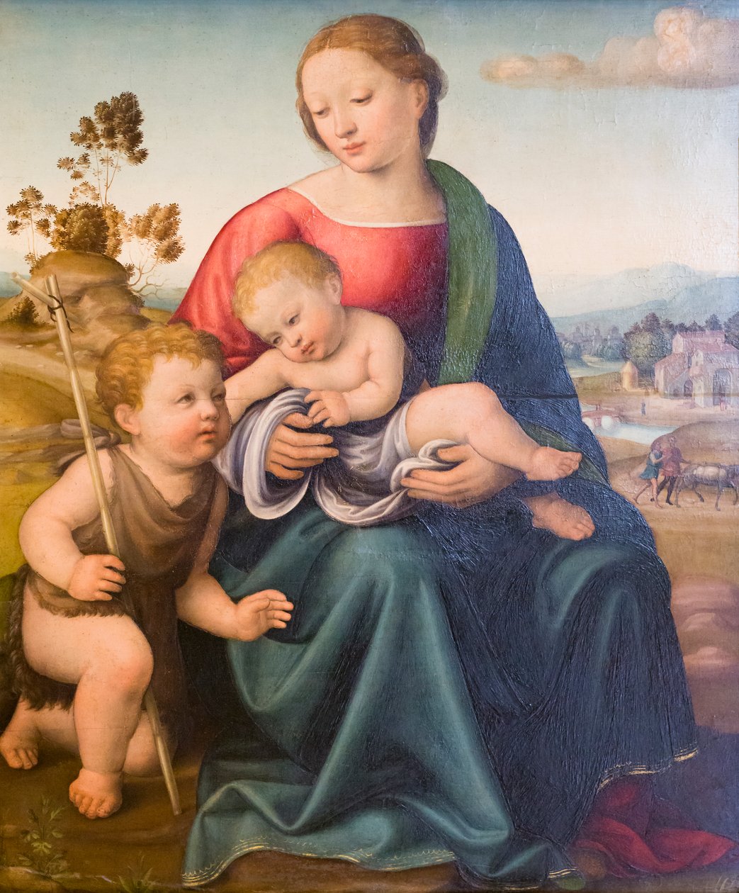 Madonna a dítě s mladým svatým Janem, počátek 16. století, Raffaello Botticini (olej na panelu) od Raffaello (attr.to) Botticini