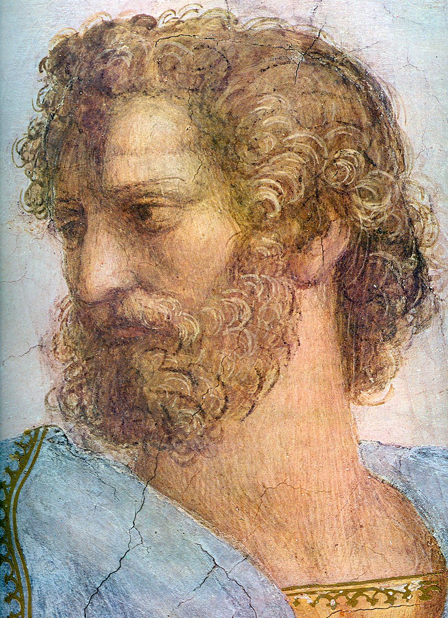 Aristoteles. Stanza della Segnatura. The School of Athens Detail, 1509-1511 od Raffaello Sanzio Raphael