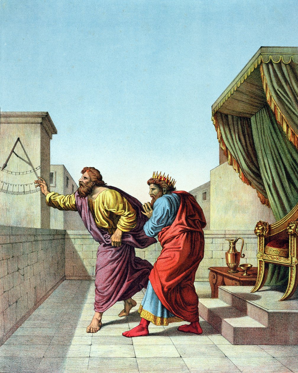 Král Ezechiáš dostává od Boha prostřednictvím Izajáše znamení, že bude žít dalších 15 let od Raffaello Sanzio Raphael