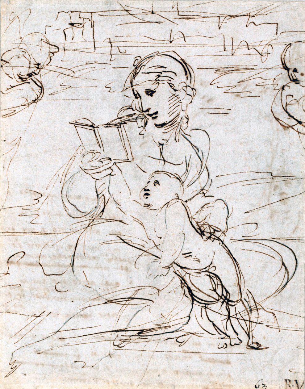 Čtení Madony s dítětem v krajině mezi dvěma hlavami cherubínů, 1509 od Raffaello Sanzio Raphael