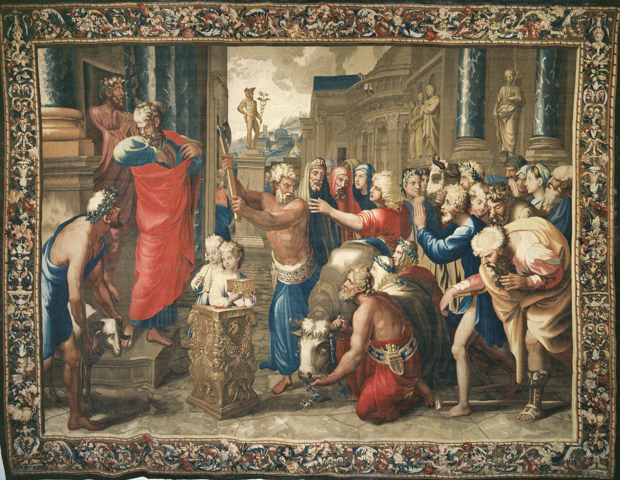 Gobelín zobrazující Skutky apoštolů, oběť z Lystry, tkaný v dílně v Beauvais pod vedením Philippa Behagleho (1641-1705), 1695-98 (vlněný gobelín) od Raffaello Sanzio Raphael