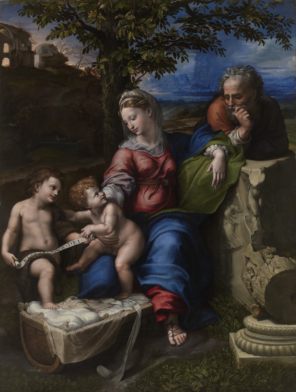 Svatá rodina pod dubem, asi 1518 od Raffaello Sanzio Raphael