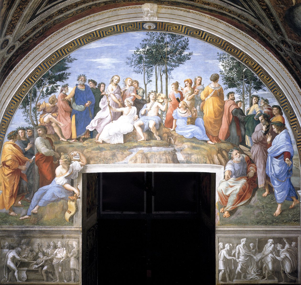 Freska Parnas ve Stanza della Segnatura, 1509-1511 od Raffaello Sanzio Raphael