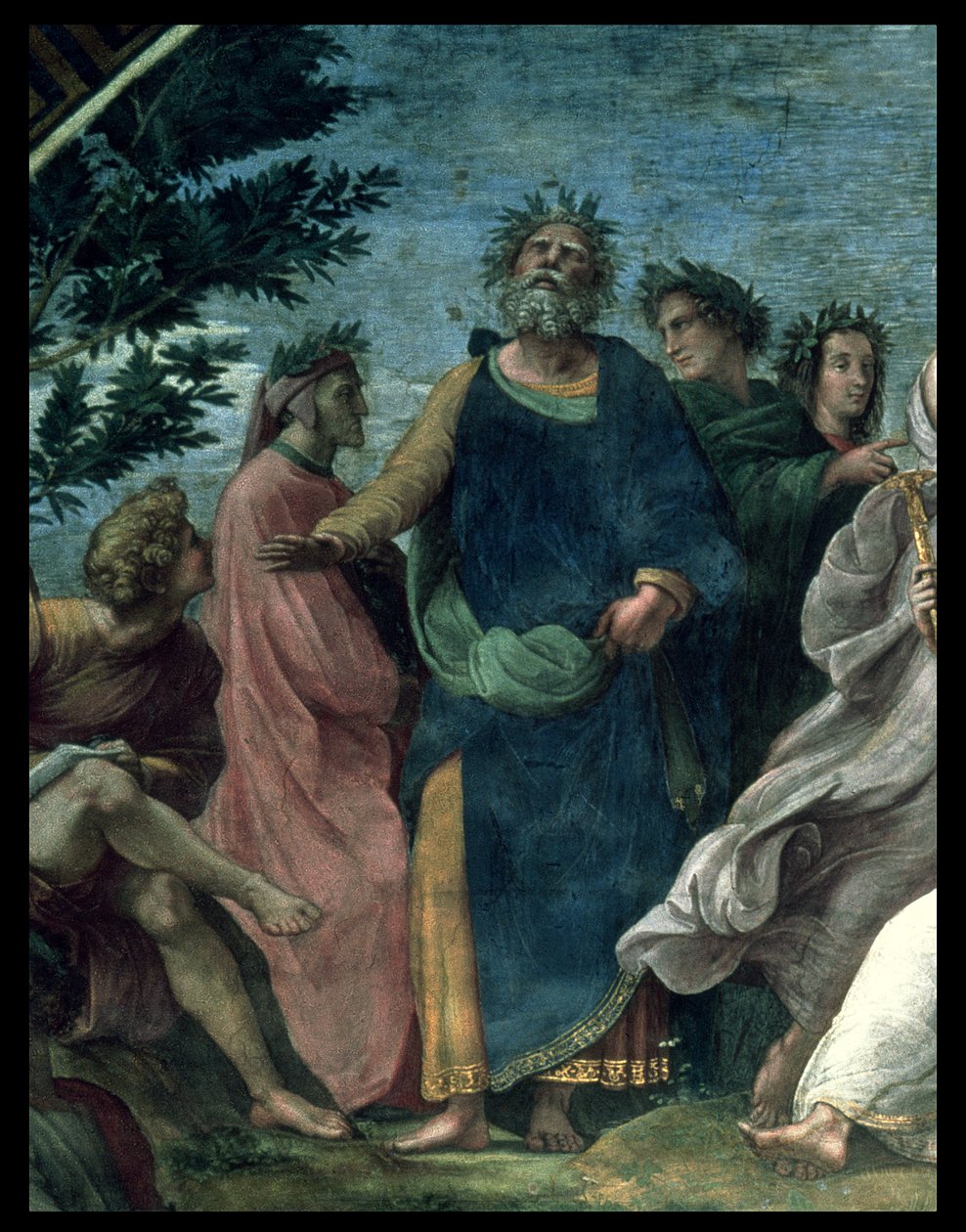 Parnas, detail Homéra, Danta a Virgila, ve Stanze della Segnatura, 1510-11 od Raffaello Sanzio Raphael