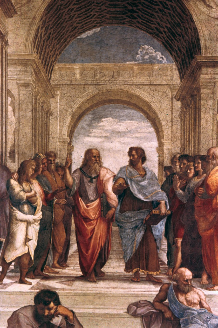 Athénská škola, detail Platóna a Aristotela, 1508-1511 od Raffaello Sanzio Raphael