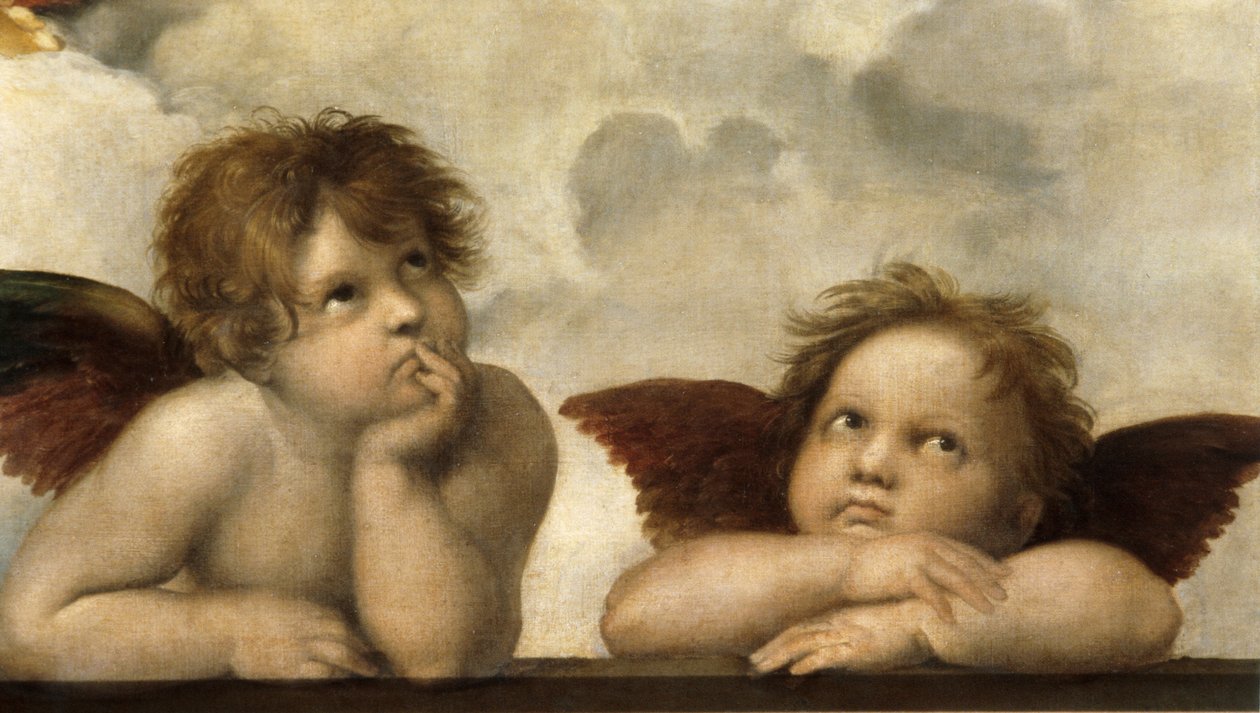 Detail Sixtinské Madony od Raffaello Sanzio Raphael
