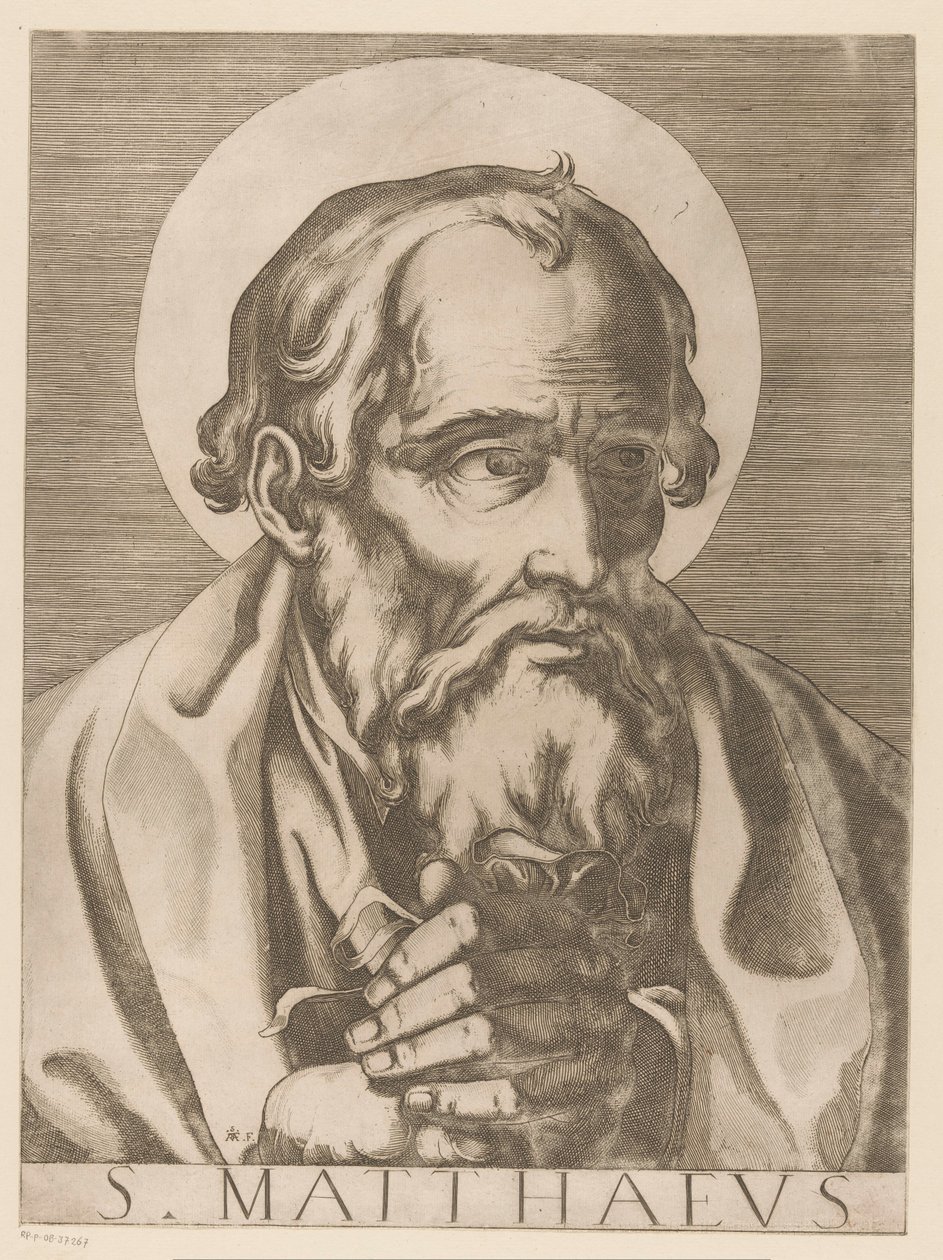 Svatý Matěj S. Matthaeus (titul na předmětu) Kristus, Marie a dvanáct apoštolů (název série) Il sacrato collegio apostolico (název série) od Raffaello Schiaminossi