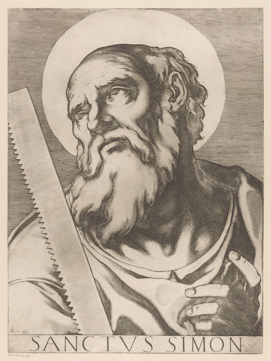 Svatý Simon Zelotes Saint Simon (titul na předmětu) Christ, Mary en de twaalf apostelen (název série) The Sacred Apostolic College (název série) od Raffaello Schiaminossi