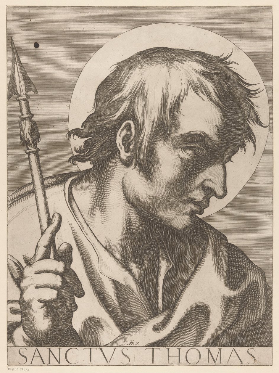 Svatý Tomáš Saint Thomas (titul na předmětu) Christ, Mary en de twaalf apostelen (název série) The Sacred Apostolic College (název série) od Raffaello Schiaminossi