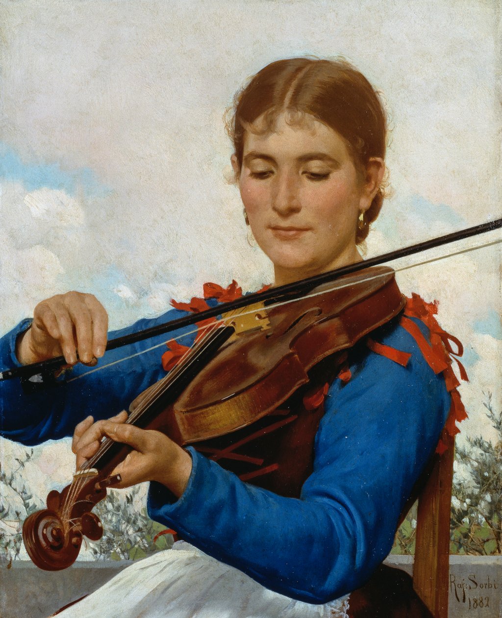 Dívka hrající na housle od Raffaello Sorbi