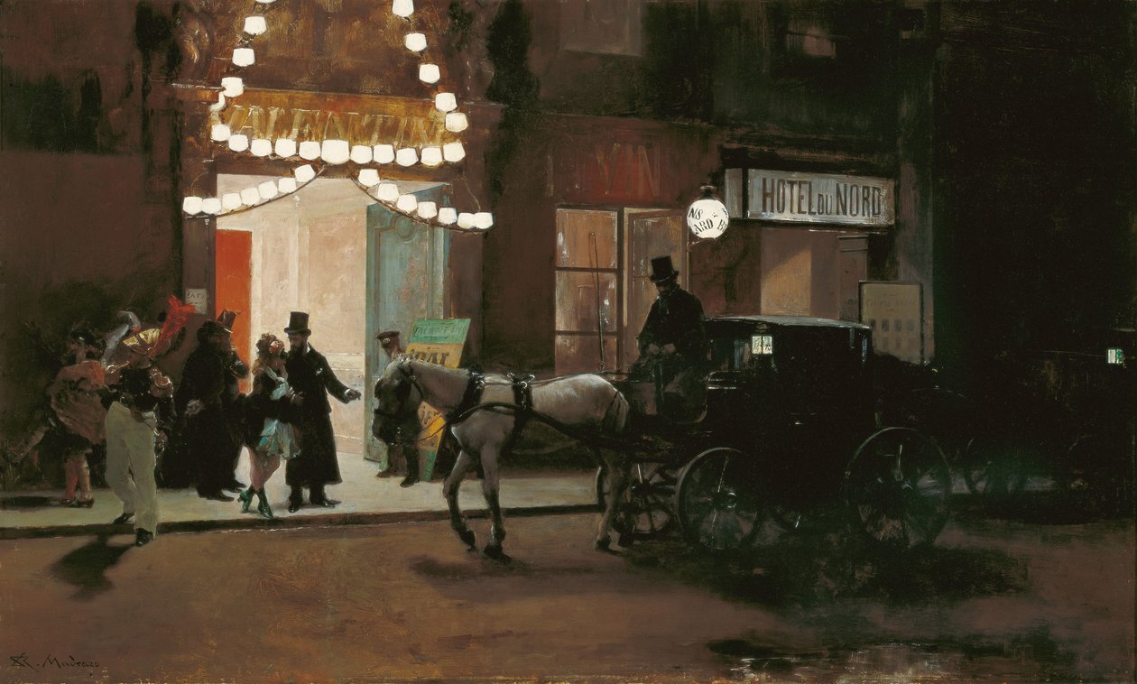 Odcházení z maškarního plesu - Madrazo y Garreta, Raimundo de (1841-1920) - cca 1885 - Olej na dřevě - 49x80,5 - Museo Carmen Thyssen, Malaga od Raimundo de Madrazo y Garreta