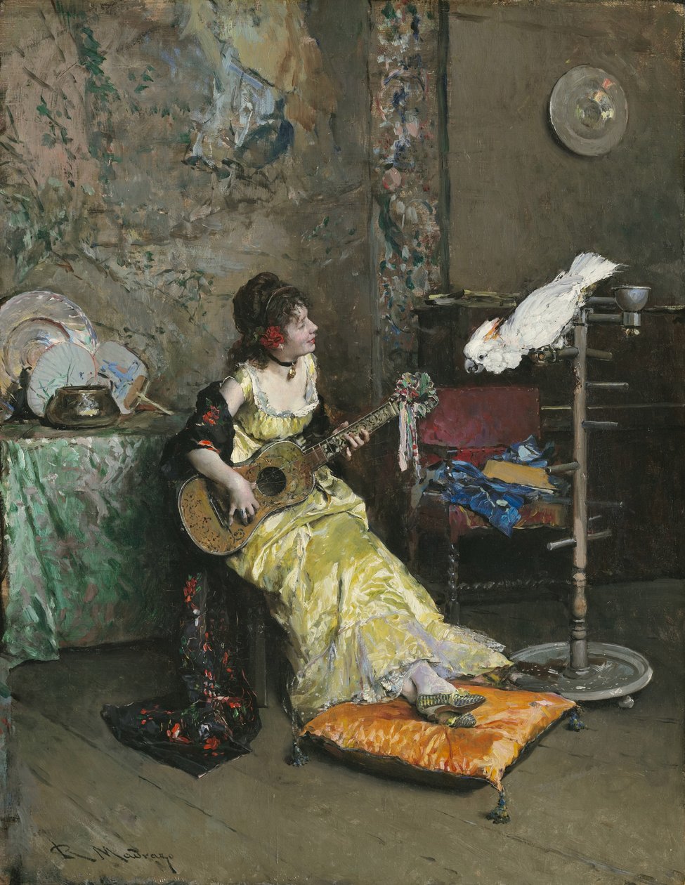 Žena s papouškem, kolem roku 1872 od Raimundo de Madrazo y Garreta