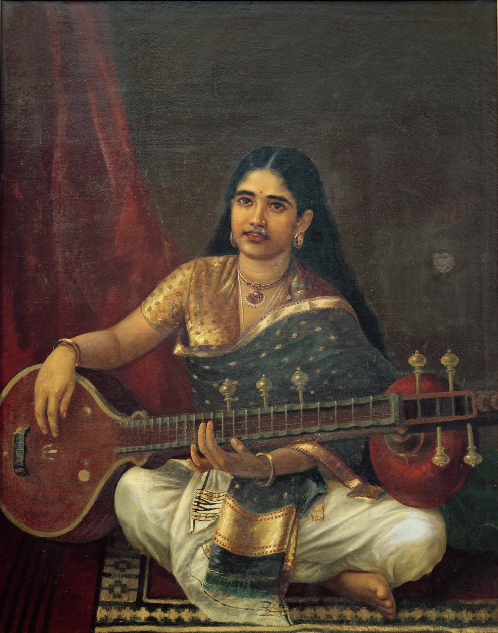 Mladá žena s veena od Raja Ravi Varma