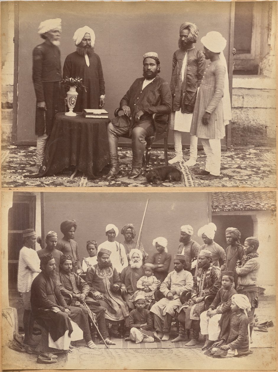 Ramkishore Singh, Rewa (recto, nahoře); rodina Mowhriho Rahmana Alliho Khana, Rewa (recto, dole) od Raja Deen Dayal