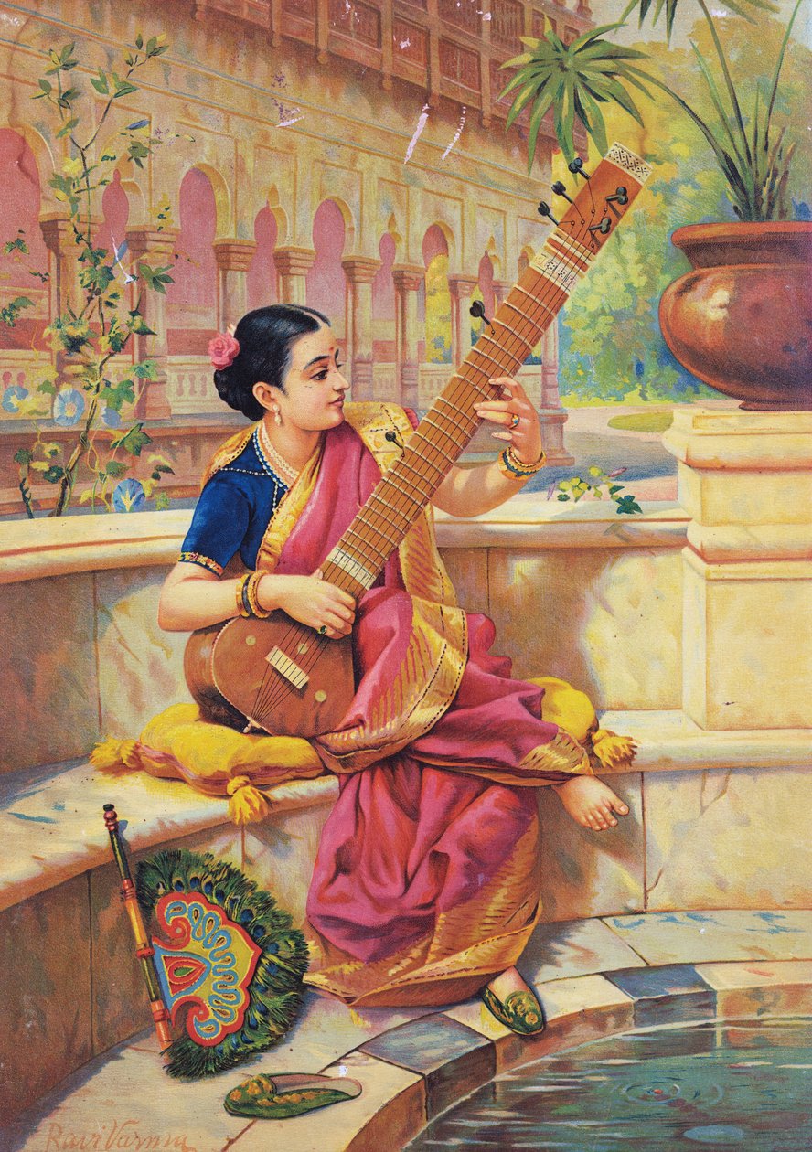 Kadambari hraje na sitár, editovat od Raja Ravi Varma
