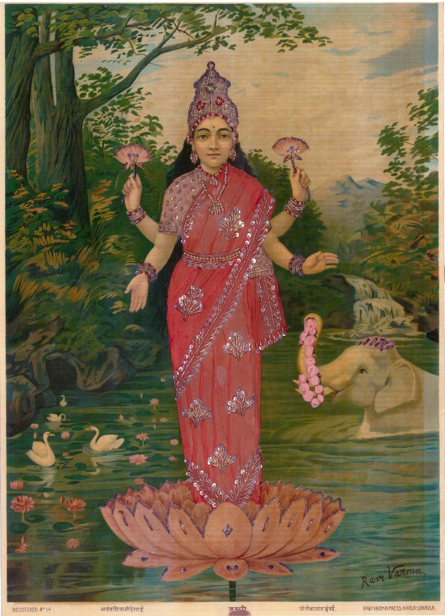 Lakshmi Embellished, Ravi Varma Press, upravit od Raja Ravi Varma