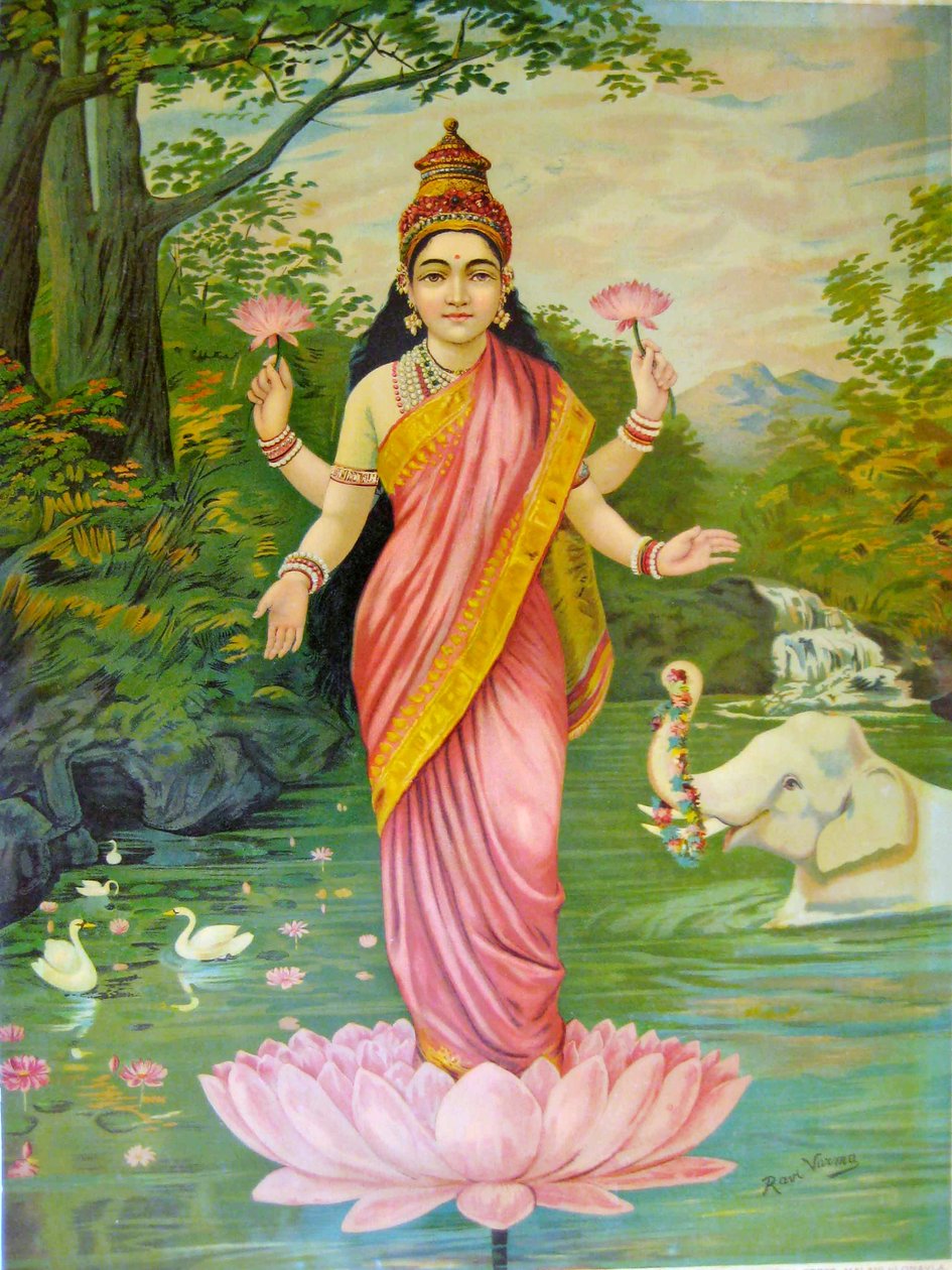 Lakšmí by Rádža Ravi Varma od Raja Ravi Varma
