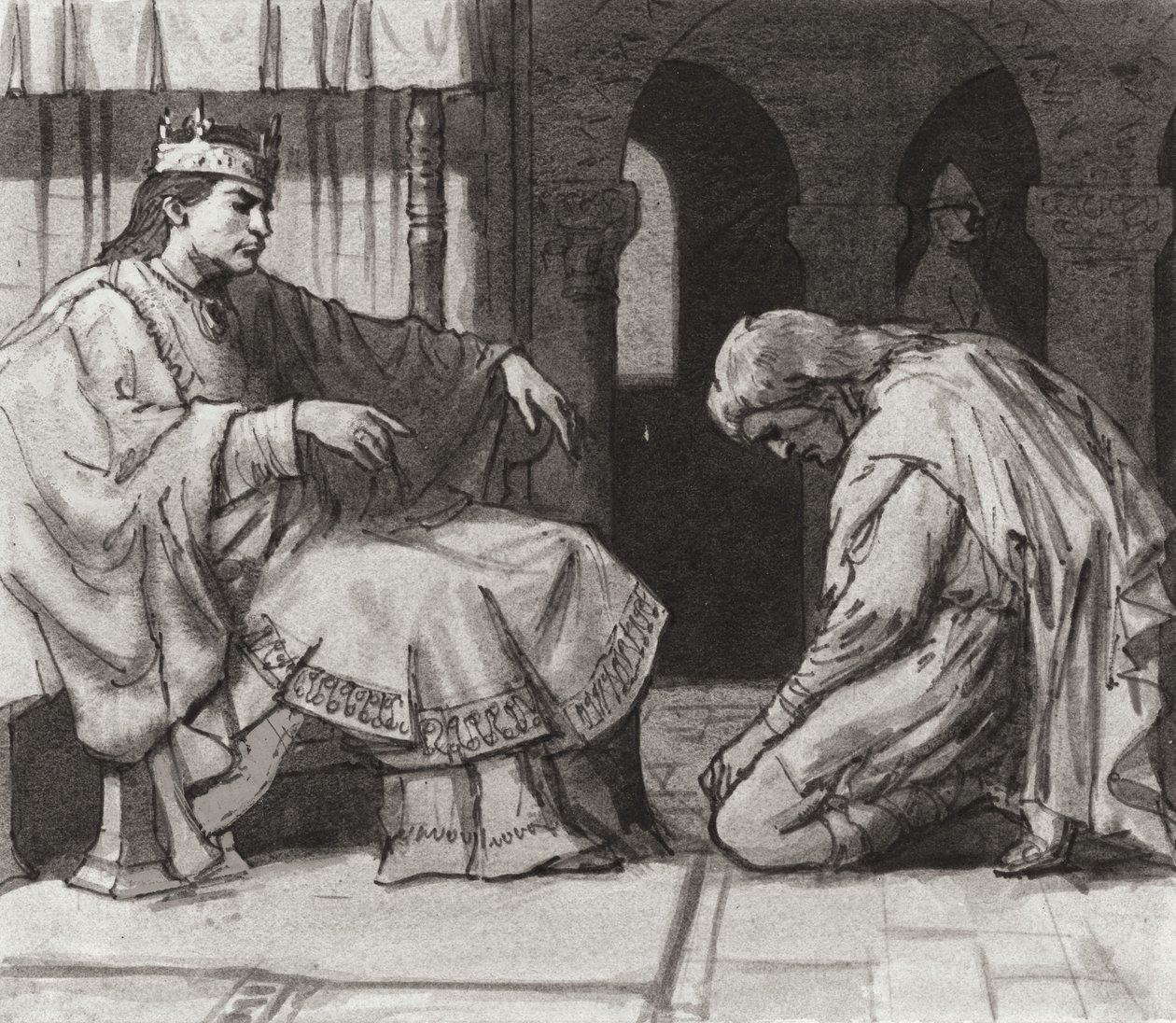 Walteof, hrabě z Northumbrie před králem Vilémem I. (kvaš na papíře) od Ralph Bruce
