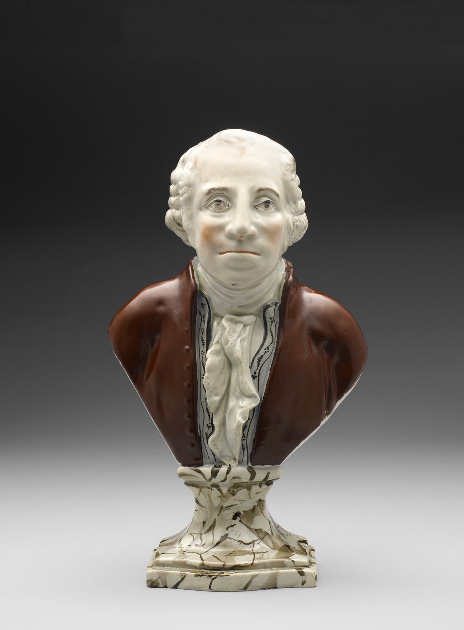 Busta George Washingtona, c. 1782-1795 (olověná glazovaná kamenina (perleť) s přeglazovaným smaltem) od Ralph Sr. Wood