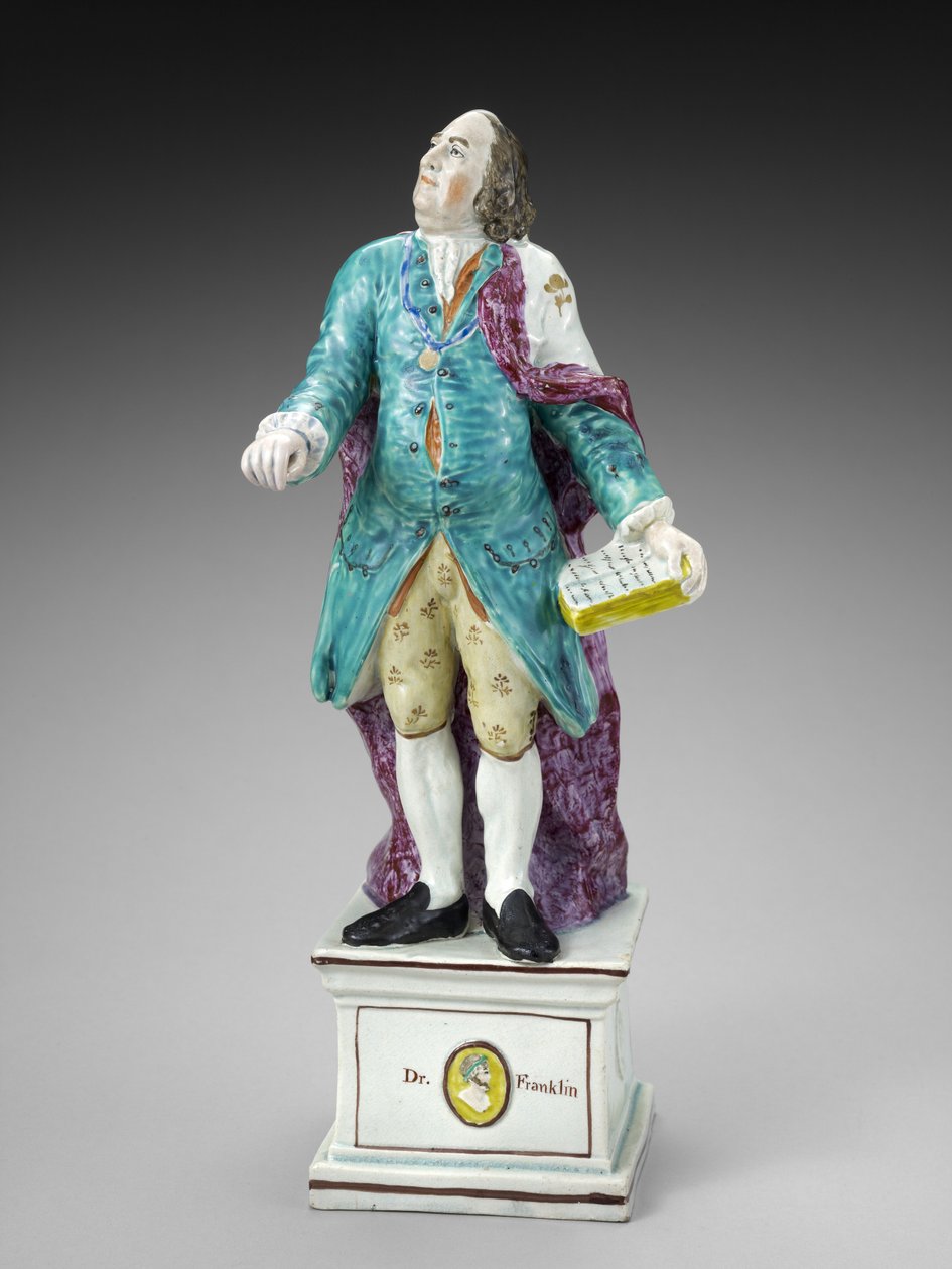 Postava Benjamina Franklina, c. 1782-1795 (olověná glazovaná kamenina (perleť) s přeglazovaným smaltem) od Ralph Sr. Wood