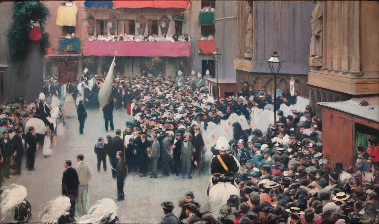 Procesí Božího těla při odchodu z kostela Santa Maria del Mar od Ramon Casas i Carbo