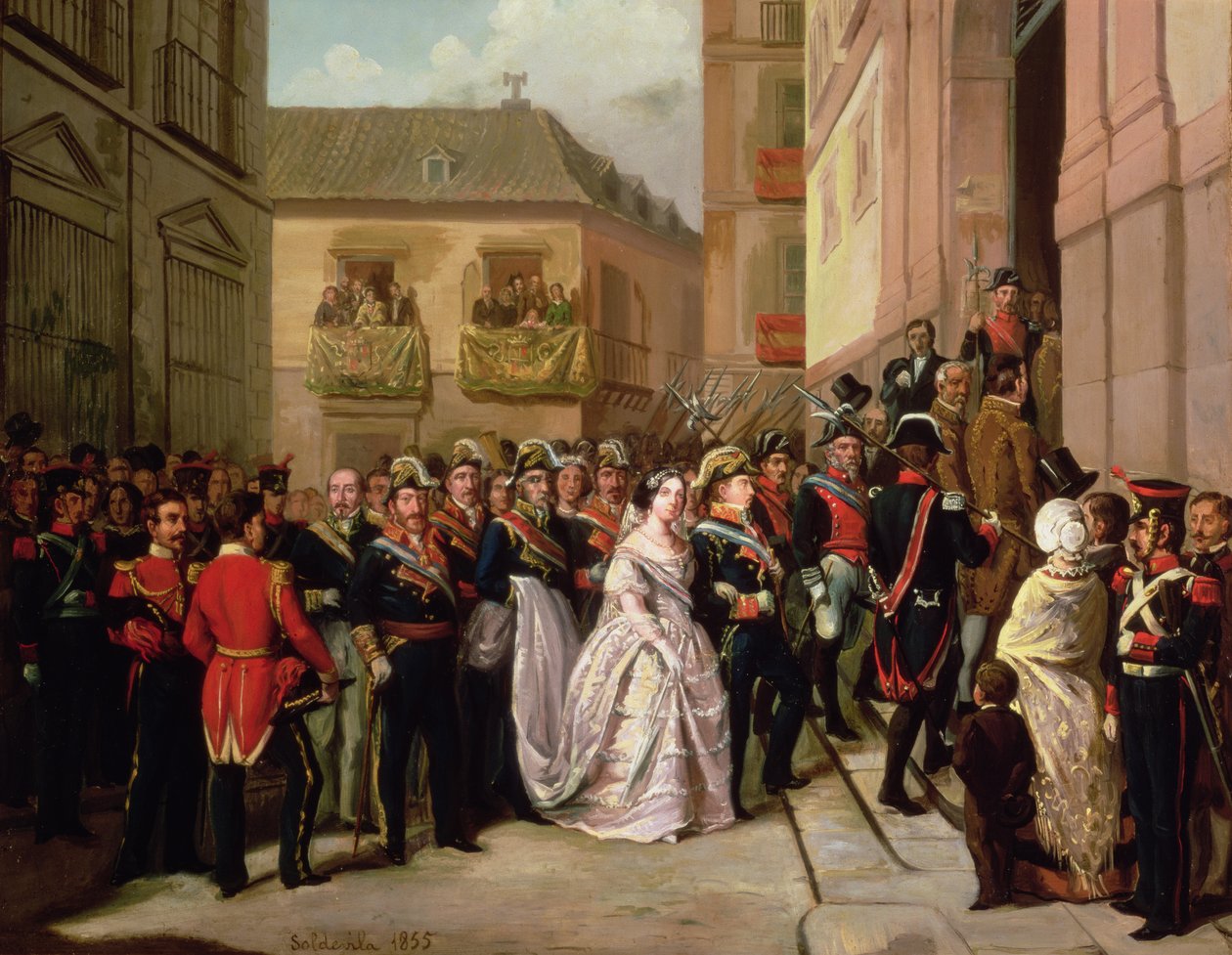 Isabella II Španělska (1830-1904) a její manžel Francisco de Assisi na návštěvě kostela Santa Maria od Ramon Soldevila Trepat