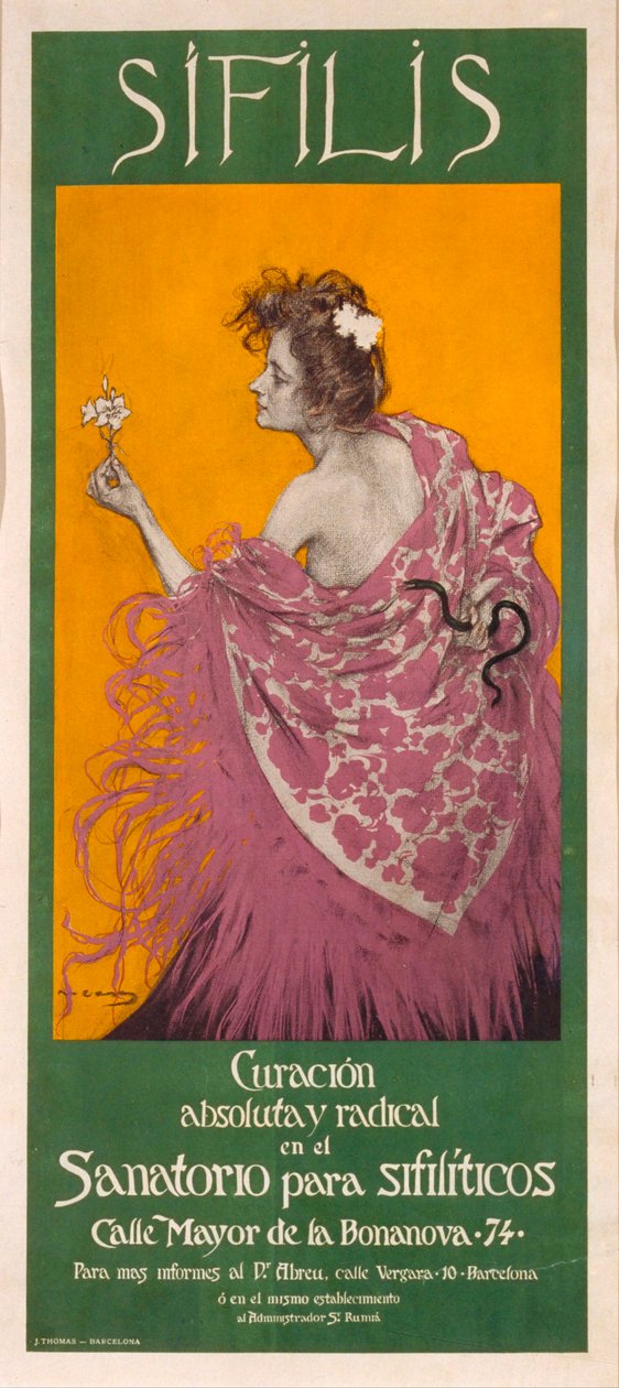 Syfilis (plakát) - Dílo Ramona Casase (1866-1932) - 1900 - Barevná litografie - 80x34,3 - Národní muzeum umění Katalánska, Barcelona od Ramón Casas
