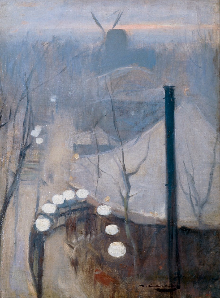 Pohled na čtvrť Montmartre s mlýnem v Paříži od Ramon Casas i Carbo