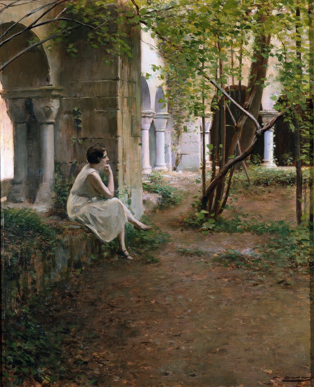 Mladá žena meditující v ambitu od Ramon Casas i Carbo
