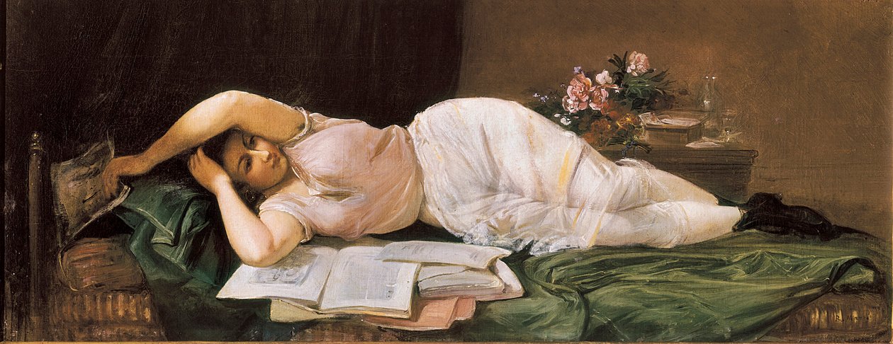 Lež žena. Obraz Ramona MARTI i ALSINA (1826-1894). Olej na plátně. Španělsko, El Vendrell. Muzeum domu Pau Casals. od Ramón Martí Alsina