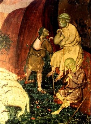 Mojžíš na Sinaji: Detail pastýřů, kteří hlídají své stádo (panel) od Ramon de Mur