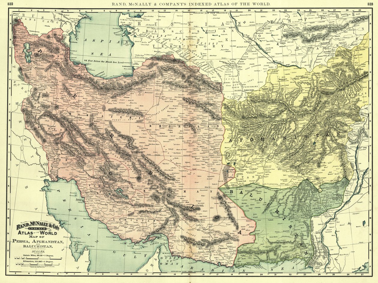Persie, Afghánistán a Balúčistán v roce 1892 od Rand McNally and Company