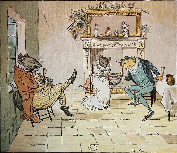 Modlete se, pane žabáku, dáte nám píseň?, ilustrace z Žába, která by šla, kolem roku 1900 (viz také 8465) od Randolph Caldecott