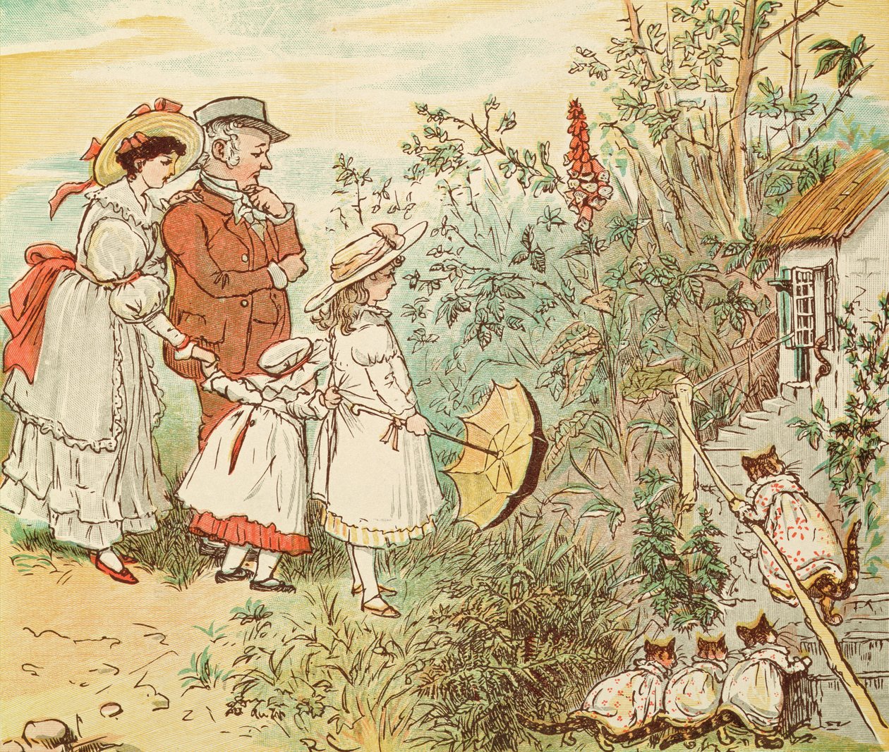 Přiběhla kočka a její koťata, z filmu „Žába, kterou by šel“ od Randolph Caldecott