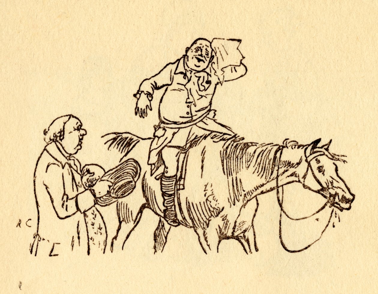 John Gilpin si otírá zpocené čelo kapesníkem, 1878, c1918. od Randolph Caldecott