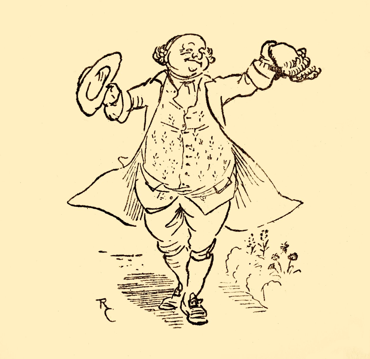 Přítel John Gilpins mu půjčuje paruku a klobouk, 1878, c1918. od Randolph Caldecott