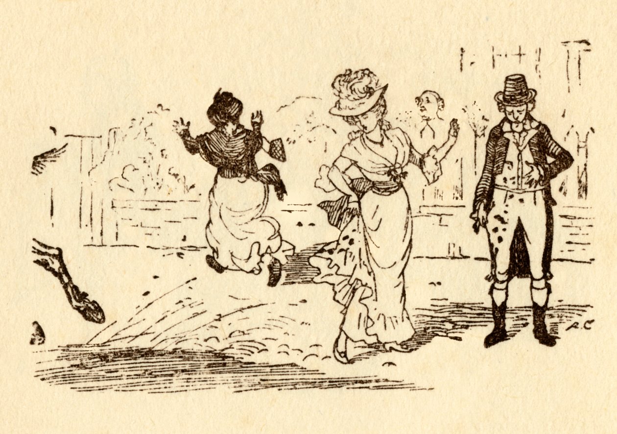 Kůň John Gilpins cáká blátem na ženské šaty, 1878, c1918. od Randolph Caldecott