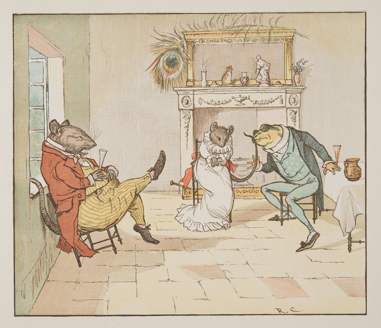 "Modlete se, pane žabáku, dáte nám píseň?", z The Hey Diddle Diddle Picture Book, pub. 1882 (barevná rytina) od Randolph Caldecott