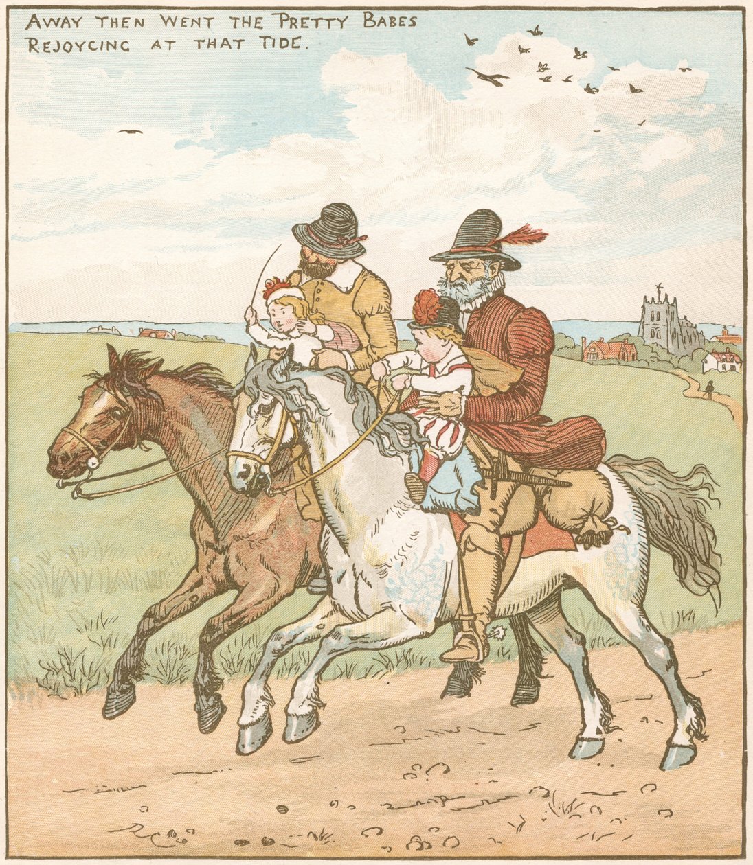 Babes (neboli děti) v lese. Orphaned Babes vzlétli, aby je zavraždili darebáci najatí zlým strýcem. Ilustrace Randolpha Caldecotta (1846-86) k baladě c1600. od Randolph Caldecott