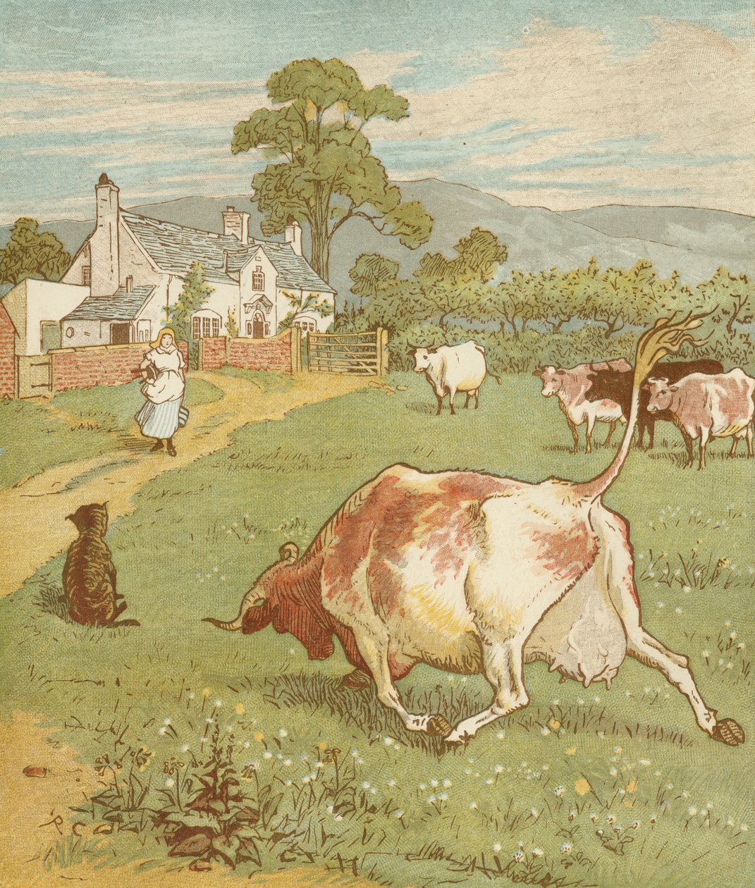 Akumulační říkanka The House that Jack Built. Tohle je kráva se zmuchlaným rohem, která pohodila psem... Ilustrace Randolpha Caldecotta. od Randolph Caldecott