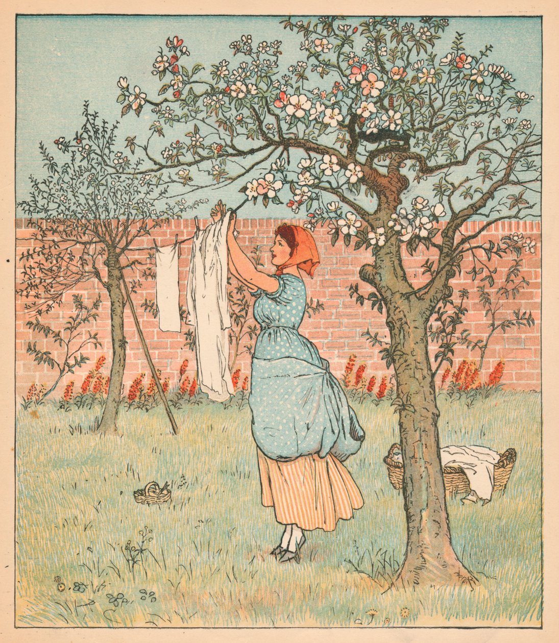 Služka byla v zahradě, věšela šaty, 1880. od Randolph Caldecott