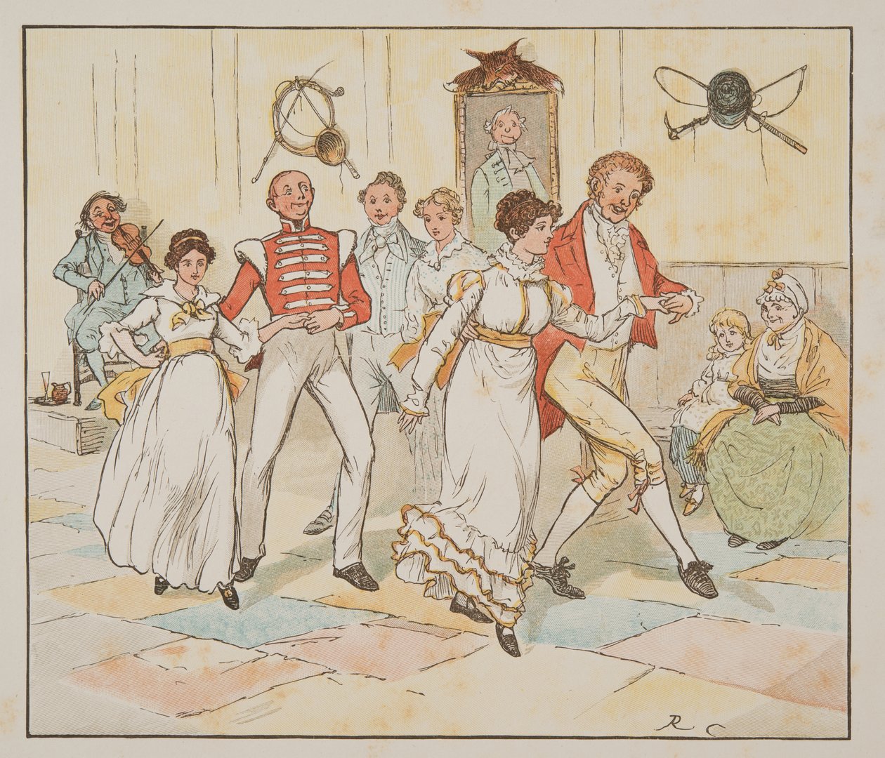 The Soldier and his Bride, from The Hey Diddle Diddle Picture Book, pub. 1882 (barevná rytina) od Randolph Caldecott