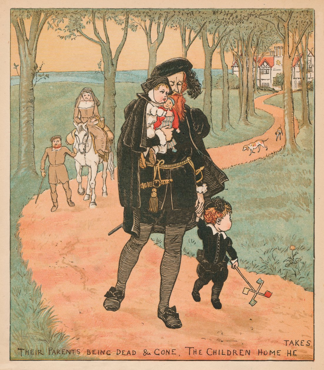 Jejich rodiče jsou mrtví a pryč, Děti si bere domů, c1878. od Randolph Caldecott