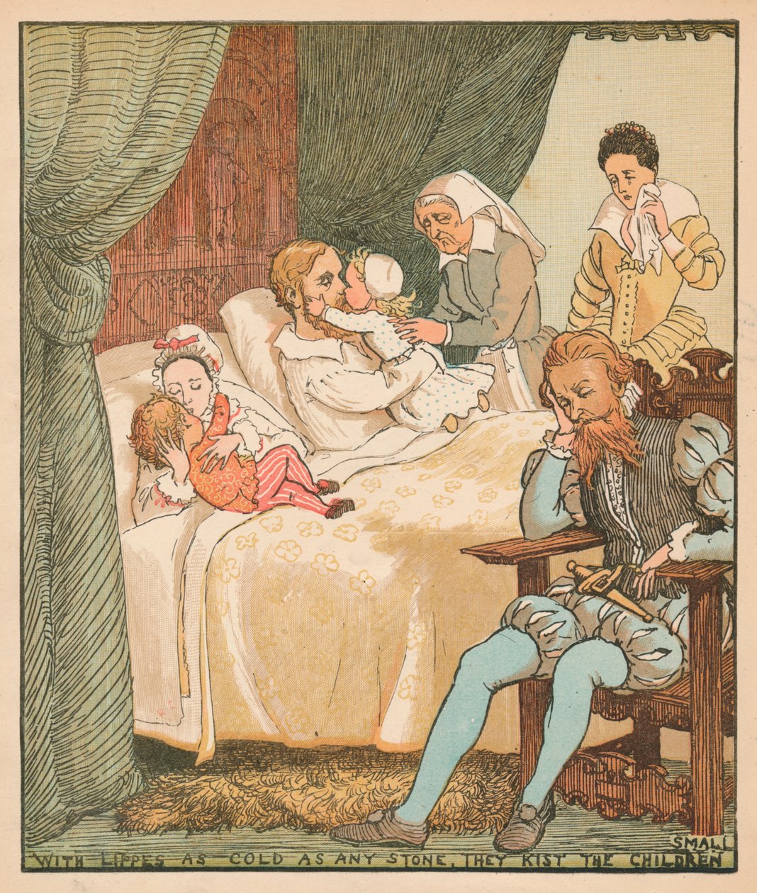 S Lippesem chladným jako každý kámen, They Kist The Children Small, c1878. od Randolph Caldecott